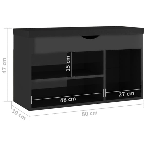 vidaXL skobænk med hynde 80x30x47 cm spånplade sort højglans