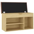 Miniatyrbillede 3 af 8: vidaXL skobænk med hynde 80x30x47 cm spånplade hvid og sonoma-eg