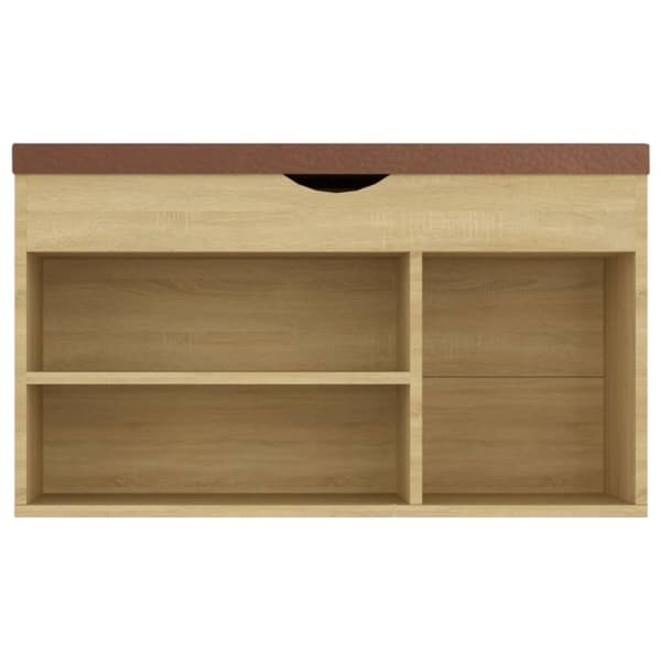vidaXL skobænk med hynde 80x30x47 cm spånplade hvid og sonoma-eg