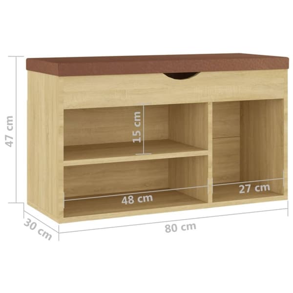vidaXL skobænk med hynde 80x30x47 cm spånplade hvid og sonoma-eg