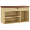 Miniatyrbillede 1 af 8: vidaXL skobænk med hynde 80x30x47 cm spånplade hvid og sonoma-eg