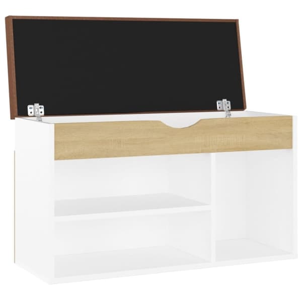 vidaXL Skobänk med dyna vit och sonoma-ek 80x30x47 cm spånskiva