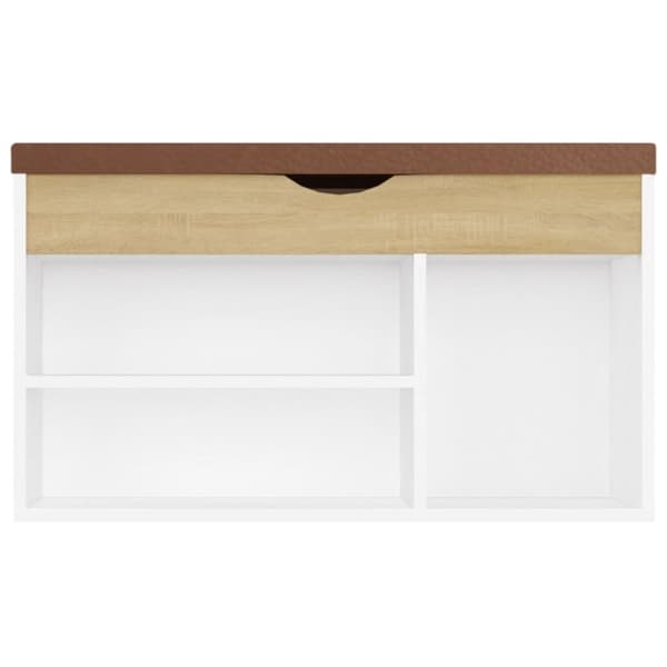 vidaXL Skobänk med dyna vit och sonoma-ek 80x30x47 cm spånskiva