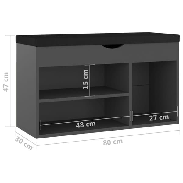 vidaXL skobænk med hynde 80x30x47 cm spånplade grå