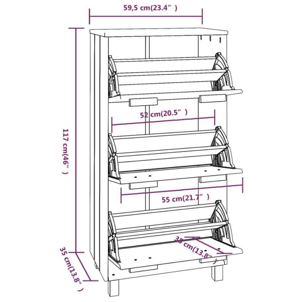 vidaXL skoskab HAMAR 59,5x35x117 cm massivt fyrretræ hvid