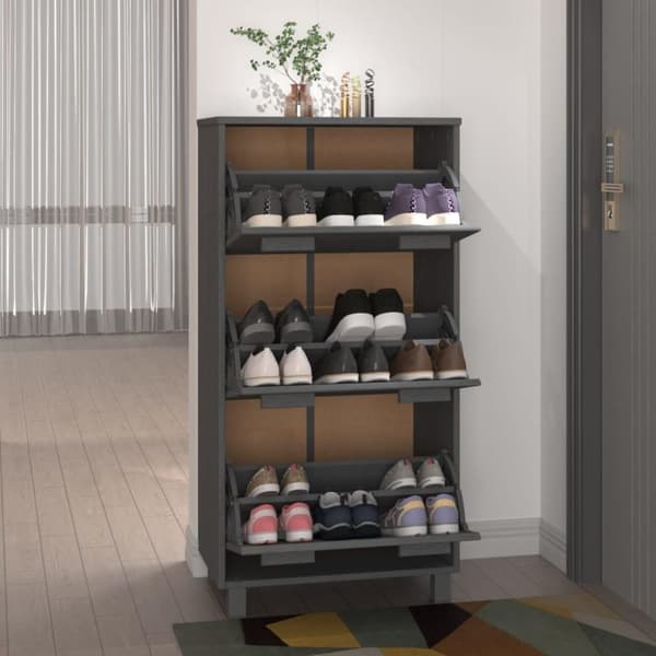 vidaXL Kenkäkaappi HAMAR tummanharmaa 59,5x35x117 cm täysi mänty