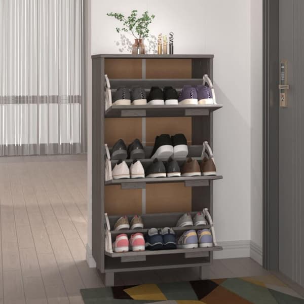vidaXL Kenkäkaappi HAMAR vaaleanharmaa 59,5x35x117 cm täysi mänty