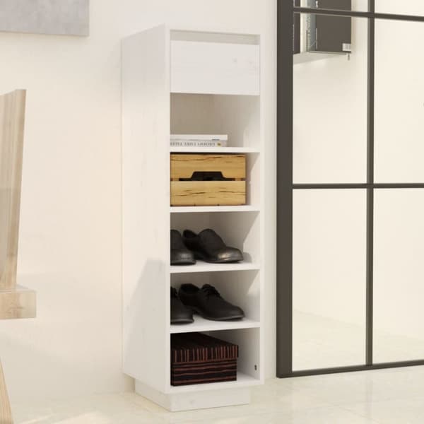 vidaXL Skohylle hvit 30x34x105 cm heltre furu