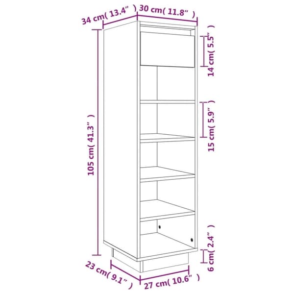 vidaXL Skohylle hvit 30x34x105 cm heltre furu