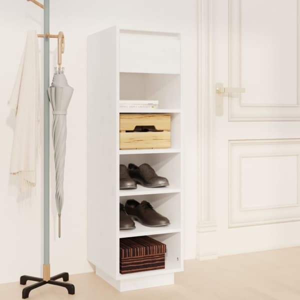 vidaXL Skohylle hvit 30x34x105 cm heltre furu