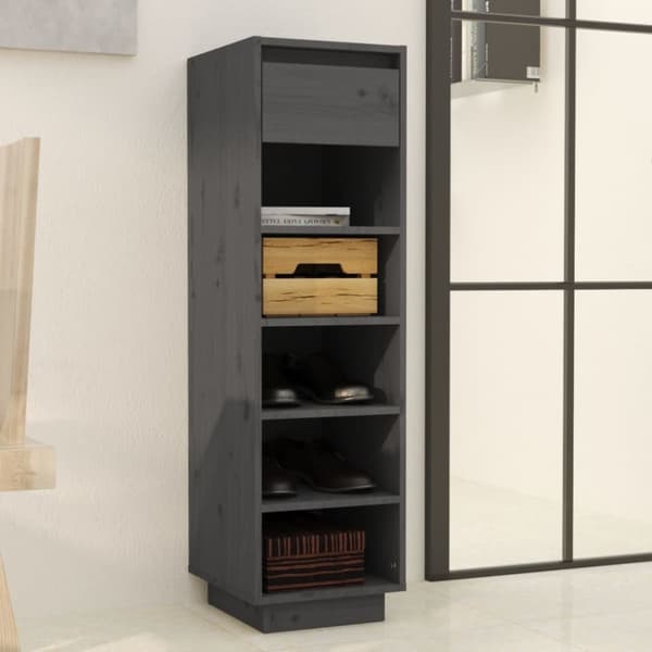 vidaXL Skohylle grå 30x34x105 cm heltre furu