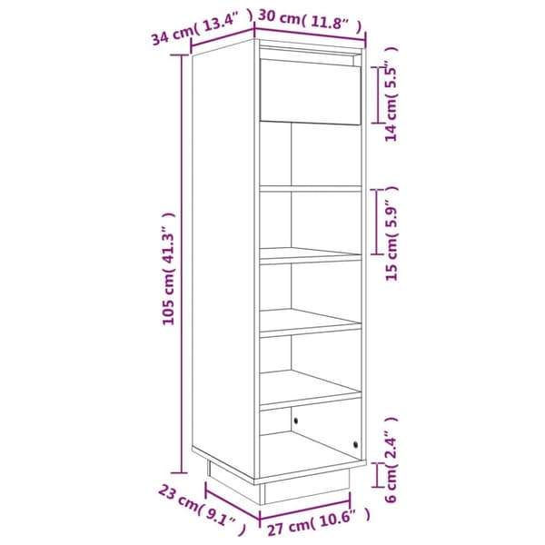 vidaXL Skohylle honningbrun 30x34x105 cm heltre furu