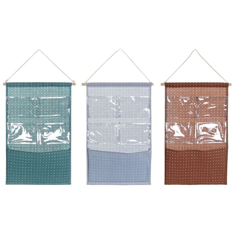 Hängande förvaring i tyg DKD Home Decor Blå Brun Turkos Polyester Bomull PVC (35 x 3 x 75 cm) (3 pcs)