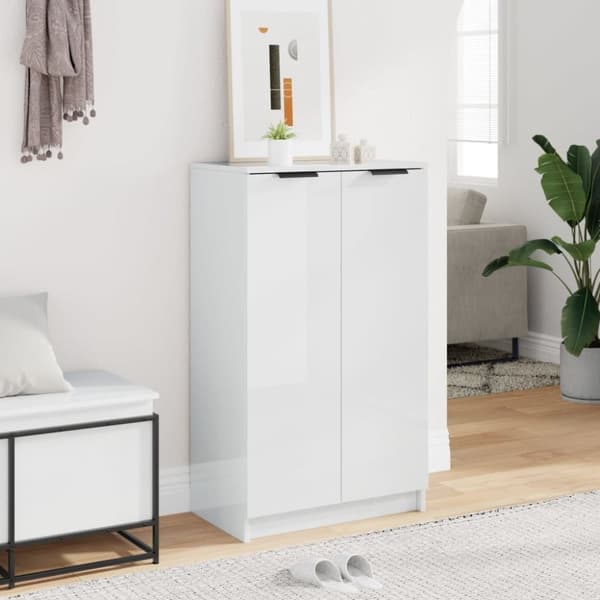vidaXL Skoskap høyglans hvit 59x35x100 cm konstruert tre