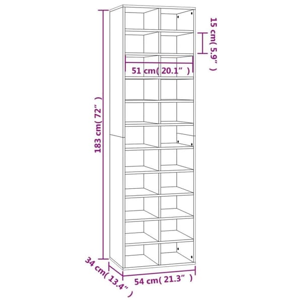 vidaXL Kenkäteline ruskea tammi 54x34x183 cm tekninen puu