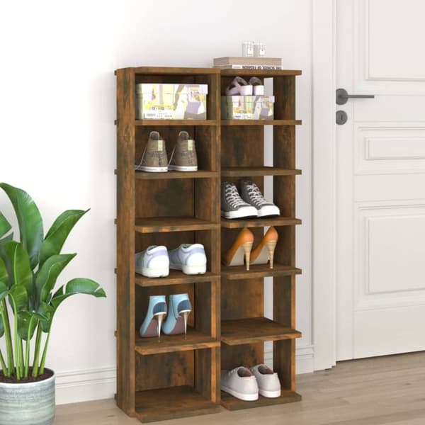 vidaXL skoreoler 2 stk. 27,5x27x102 cm konstrueret træ røget egetræ