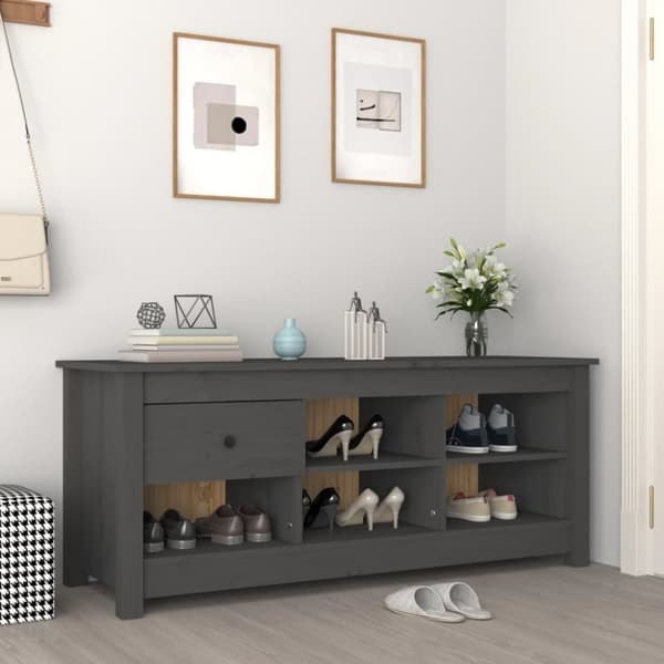 vidaXL Skoskap grå 110x38x45,5 cm heltre furu