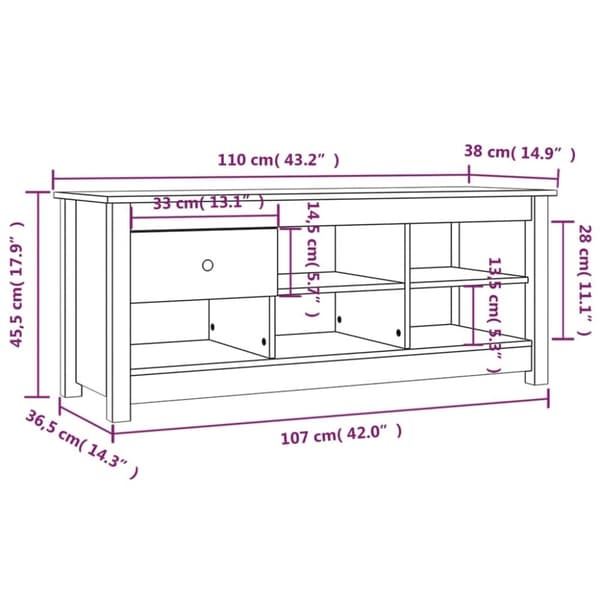 vidaXL Skoskap 110x38x45,5 cm heltre furu