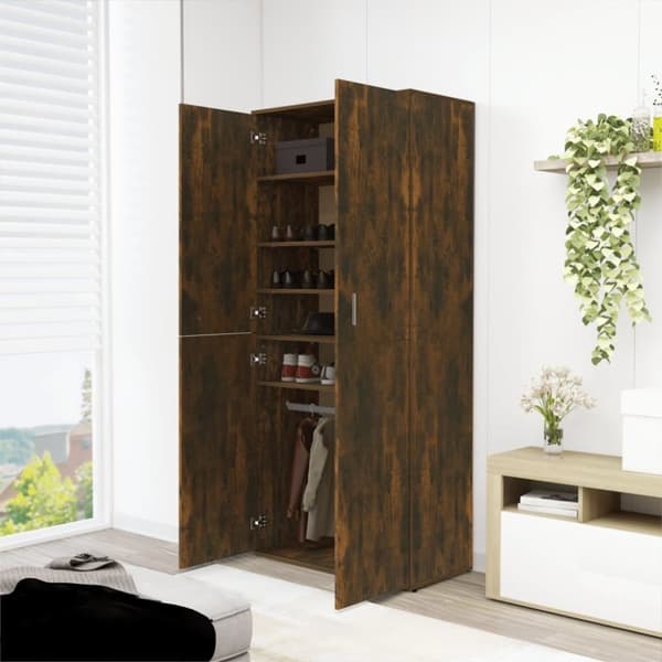 vidaXL Skoskap røkt eik 80x39x178 cm konstruert tre