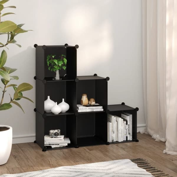 vidaXL kubeformede opbevaringskasser 6 stk. PP sort