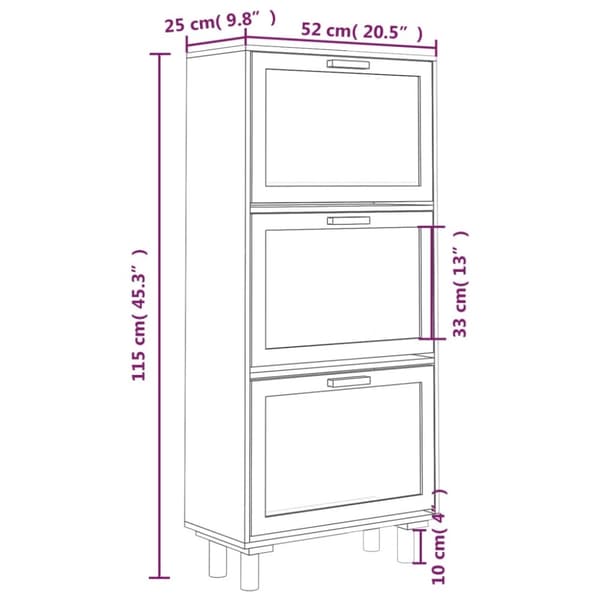 vidaXL Skoskap brun 52x25x115 cm konstruert tre og naturlig rotting