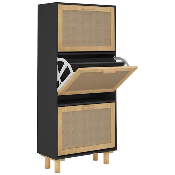 vidaXL Skoskap svart 52x25x115 cm konstruert tre og naturlig rotting