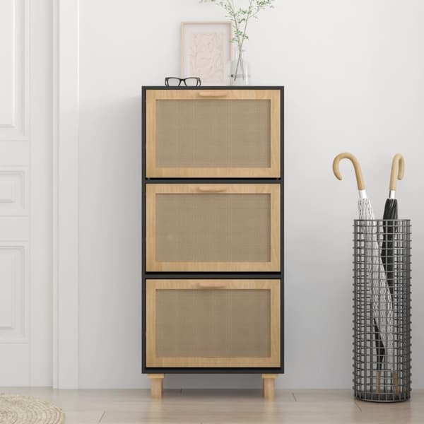 vidaXL Skoskap svart 52x25x115 cm konstruert tre og naturlig rotting