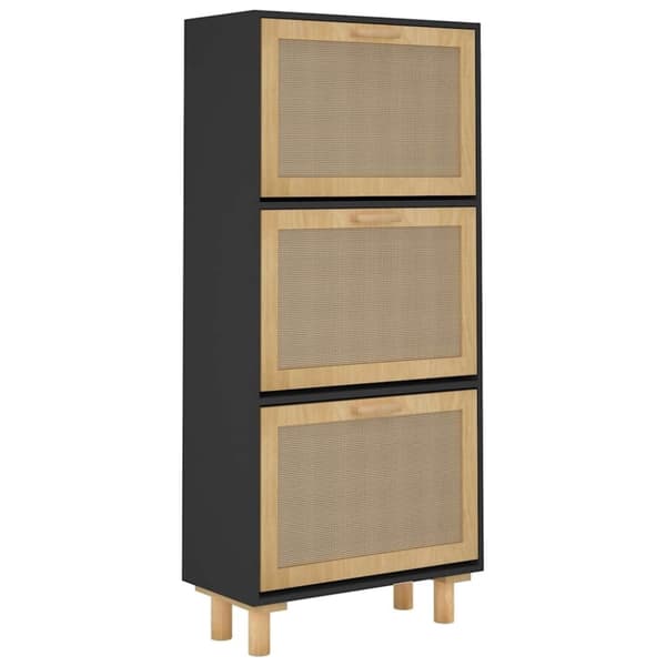 vidaXL Skoskap svart 52x25x115 cm konstruert tre og naturlig rotting