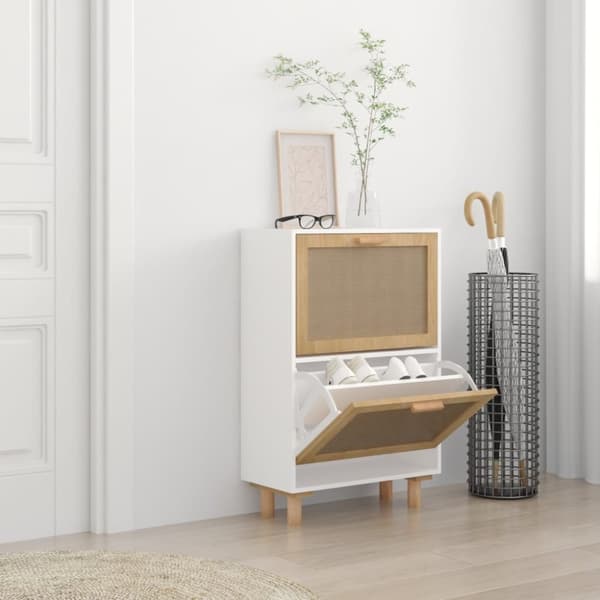 vidaXL skoskab 52x25x80 cm konstrueret træ og naturlig rattan hvid
