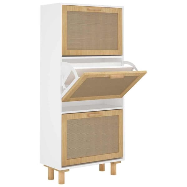 vidaXL skoskab 52x25x115 cm konstrueret træ og naturlig rattan hvid