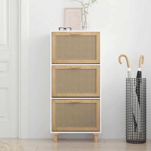 vidaXL skoskab 52x25x115 cm konstrueret træ og naturlig rattan hvid