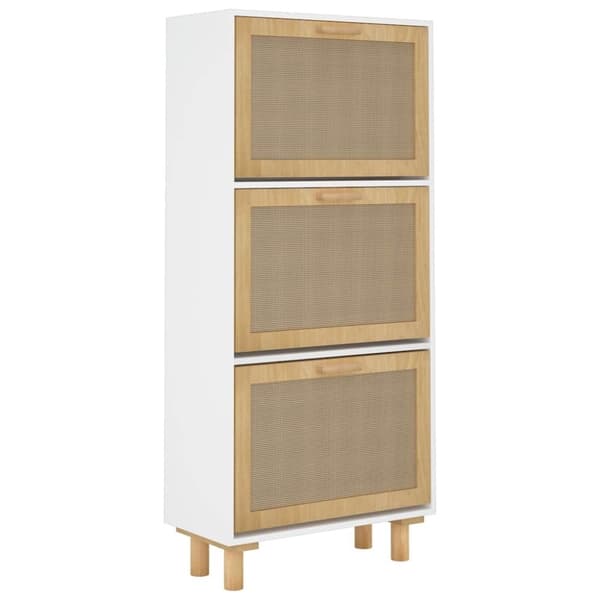 vidaXL skoskab 52x25x115 cm konstrueret træ og naturlig rattan hvid