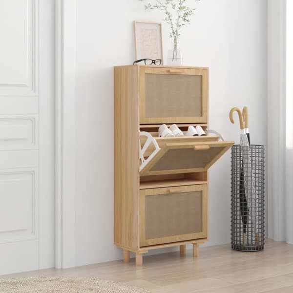 vidaXL Kenkäkaappi ruskea 52x25x115 cm tekninen puu/luonnonrottinki