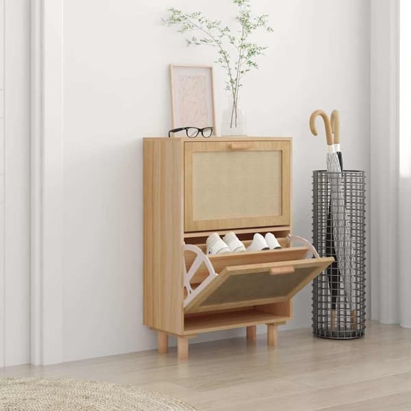 vidaXL skoskab 52x25x80 cm konstrueret træ og naturlig rattan brun