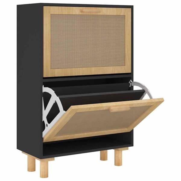 vidaXL Kenkäkaappi musta 52x25x80 cm tekninen puu/luonnonrottinki