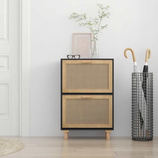 vidaXL Kenkäkaappi musta 52x25x80 cm tekninen puu/luonnonrottinki