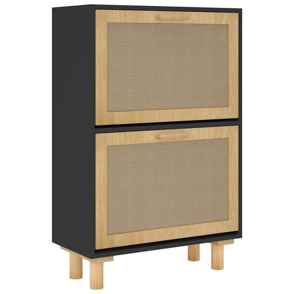 vidaXL Kenkäkaappi musta 52x25x80 cm tekninen puu/luonnonrottinki