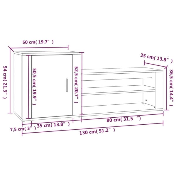 vidaXL Skoskap grå sonoma 130x35x54 cm konstruert tre