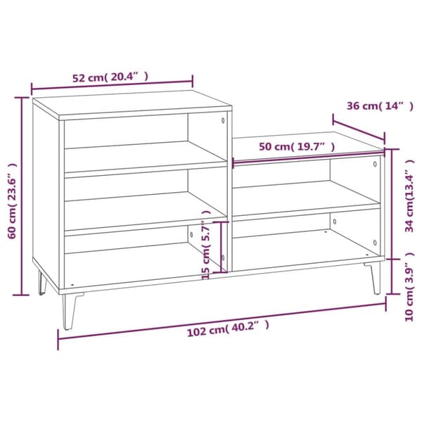 vidaXL skoskab 102x36x60 cm konstrueret træ røget egetræsfarve