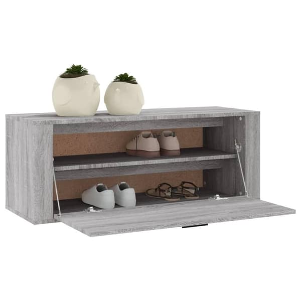 vidaXL Veggmontert skoskap grå sonoma 100x35x38 cm konstruert tre