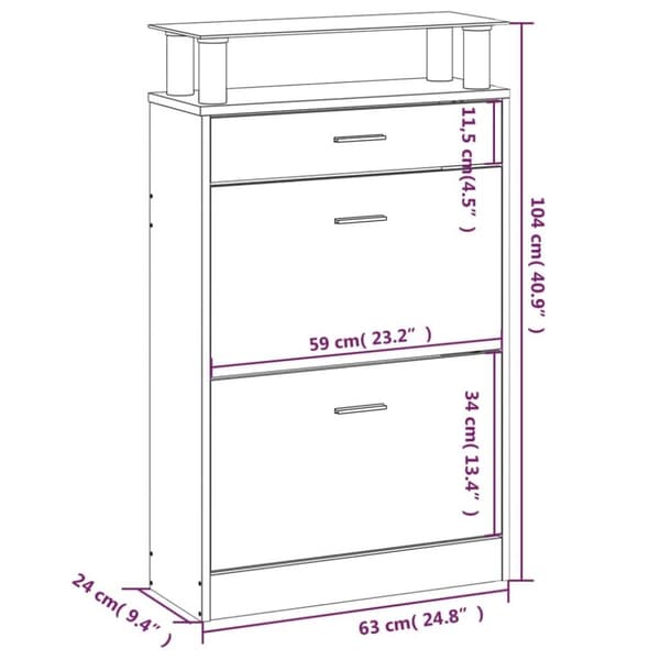 vidaXL Skoskåp brun ek 63x24x104 cm konstruerat trä