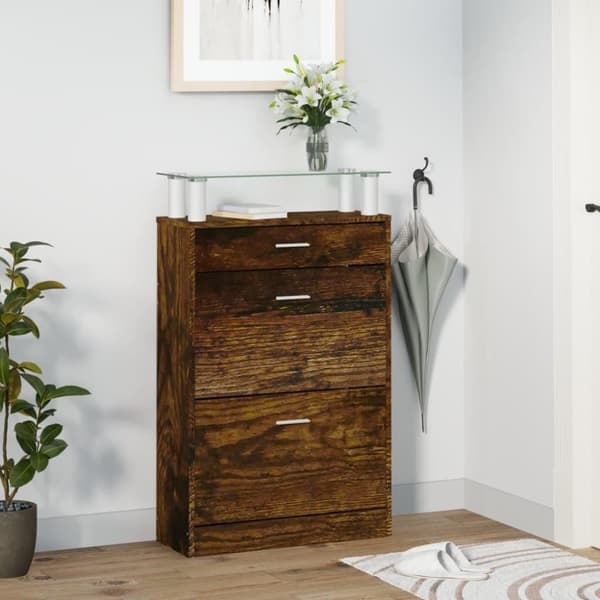 vidaXL Skoskap røkt eik 63x24x104 cm konstruert tre
