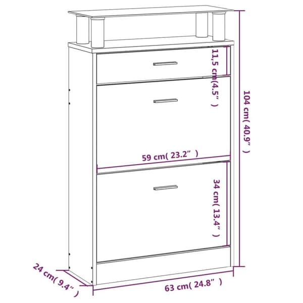 vidaXL Skoskap røkt eik 63x24x104 cm konstruert tre