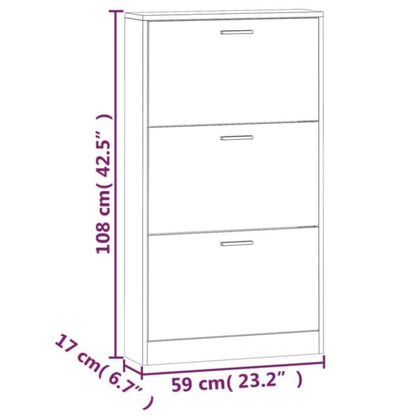 vidaXL Skoskap grå sonoma 59x17x108 cm konstruert tre