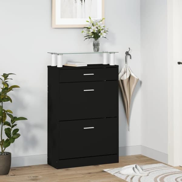vidaXL Skoskåp svart 63x24x104 cm konstruerat trä