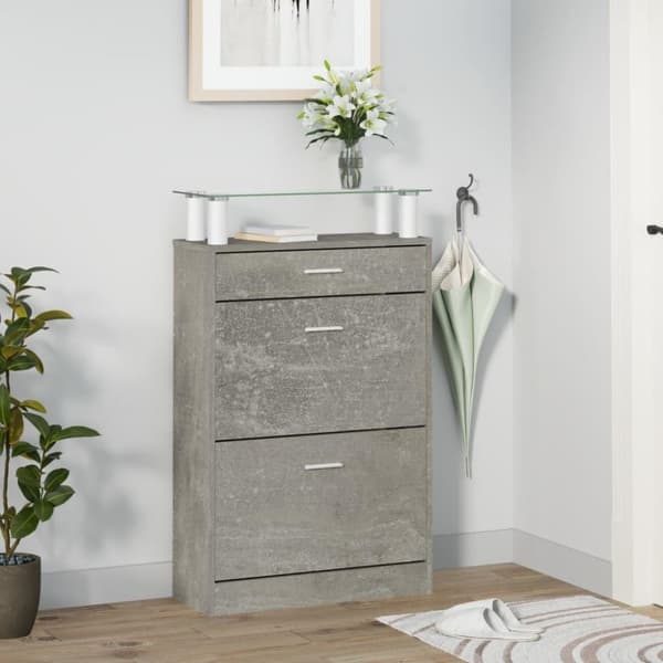 vidaXL Skoskåp betonggrå 63x24x104 cm konstruerat trä