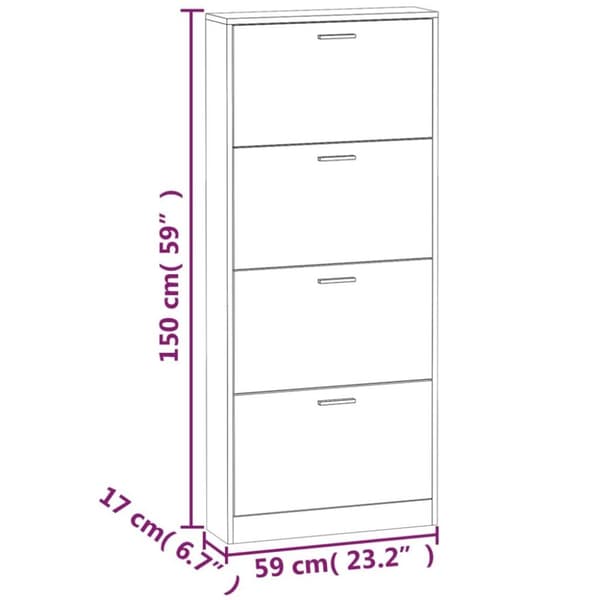 vidaXL Skoskap grå sonoma 59x17x150 cm konstruert tre
