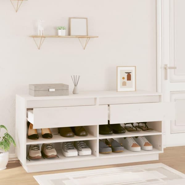 vidaXL skoreol 110x34x52 cm massivt fyrretræ hvid
