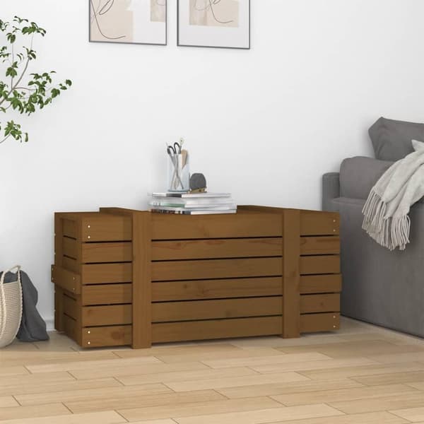 vidaXL opbevaringskasse 91x40,5x42 cm massivt fyrretræ gyldenbrun