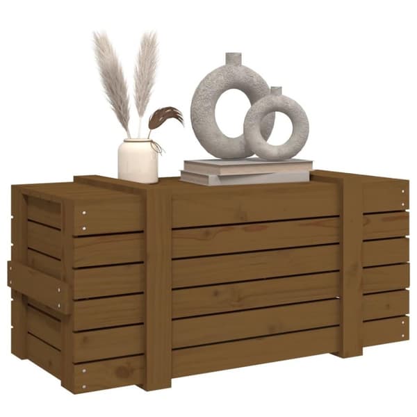 vidaXL opbevaringskasse 91x40,5x42 cm massivt fyrretræ gyldenbrun